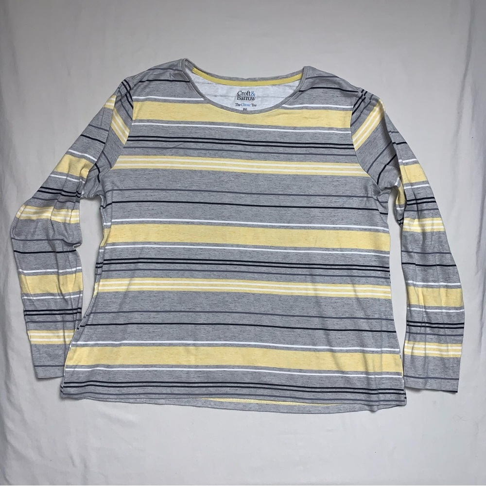 Gray Yellow Stripe Long Sleeve Shirt Women’s PXL Tee Shirt Top Soft Comfortable